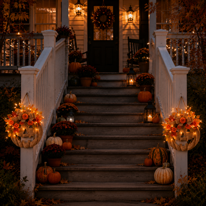 🎃✨Lighted Burlap Pumpkin Wreath