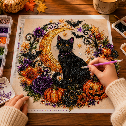 Halloween Black Cat Moon Diamond Art Hanging Ornament Kit
