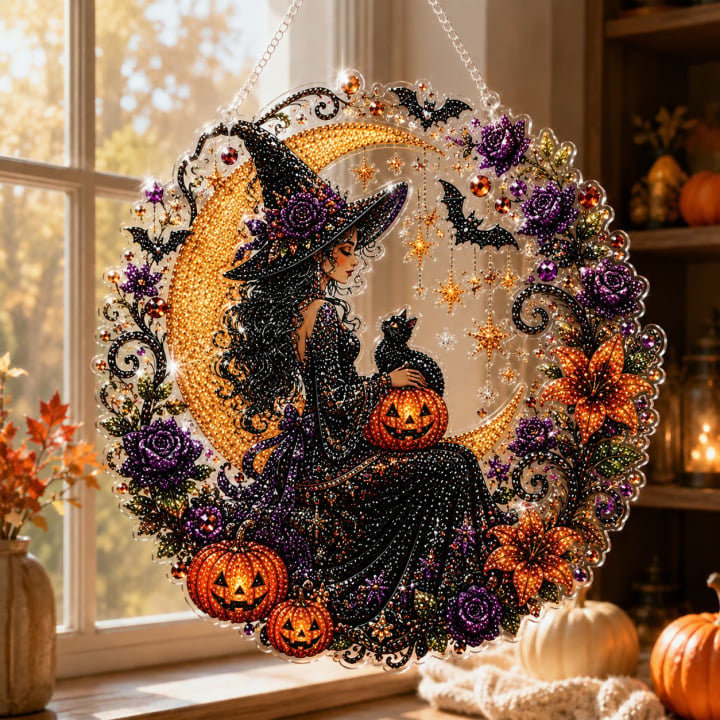 Halloween Black Cat Moon Diamond Art Hanging Ornament Kit