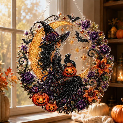 Halloween Black Cat Moon Diamond Art Hanging Ornament Kit