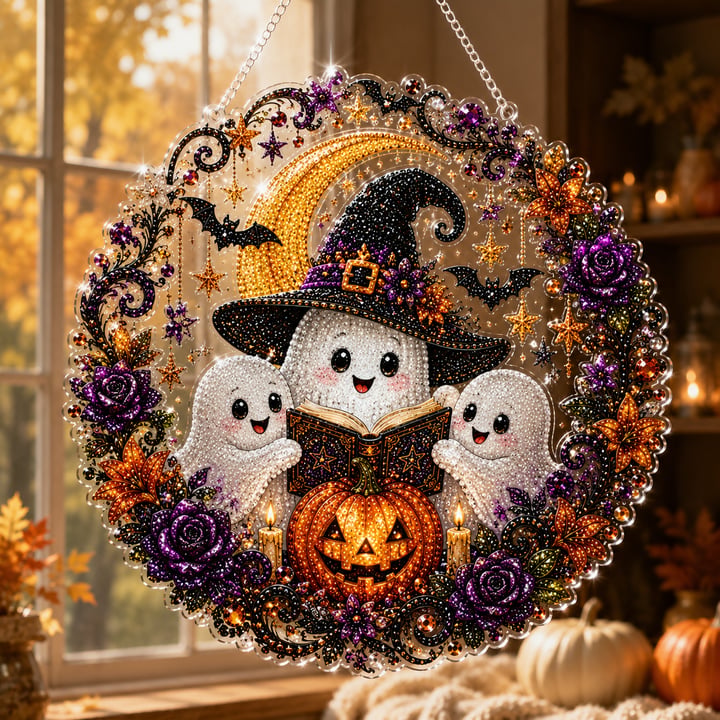 Halloween Black Cat Moon Diamond Art Hanging Ornament Kit