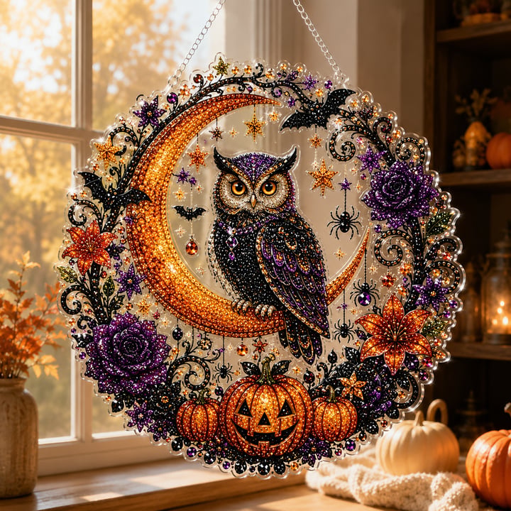 Halloween Black Cat Moon Diamond Art Hanging Ornament Kit