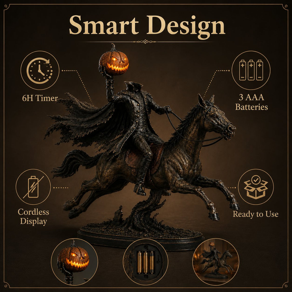 🔥Limited Stock 50% OFF - Midnight Chase Headless Horseman Statue