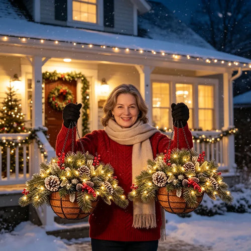 🎄 50% OFF Christmas Hanging Baskets ✨ Festive Lights, Instant Holiday Charm!