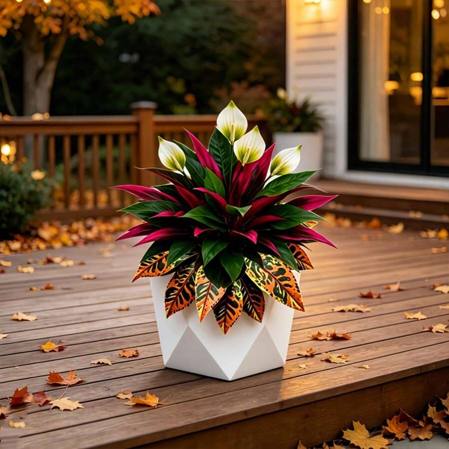 🍁Autumn Sale 45% OFF🍂Autumn Red & White Contrast Artificial Plants, Realistic Faux Autumn Greenery, Decorative Artificial Shrub