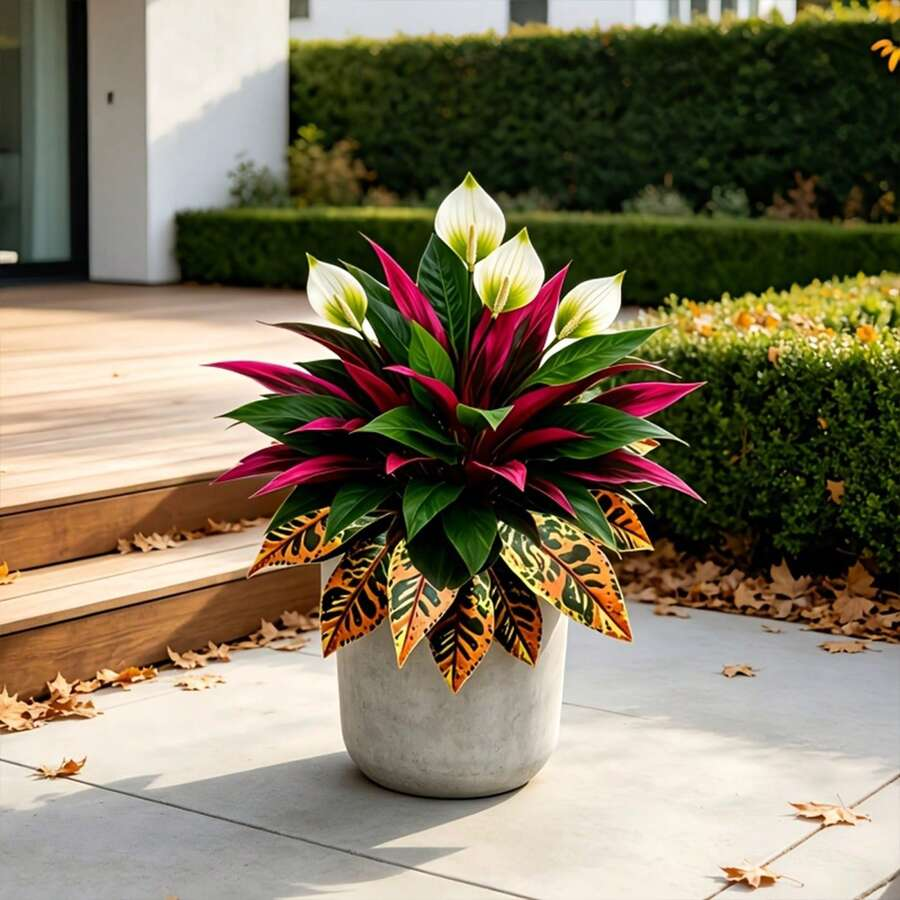 🍁Autumn Sale 45% OFF🍂Autumn Red & White Contrast Artificial Plants, Realistic Faux Autumn Greenery, Decorative Artificial Shrub