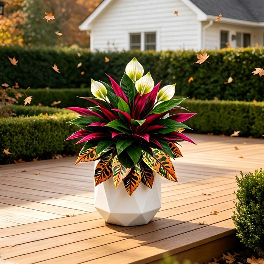 🍁Autumn Sale 45% OFF🍂Autumn Red & White Contrast Artificial Plants, Realistic Faux Autumn Greenery, Decorative Artificial Shrub