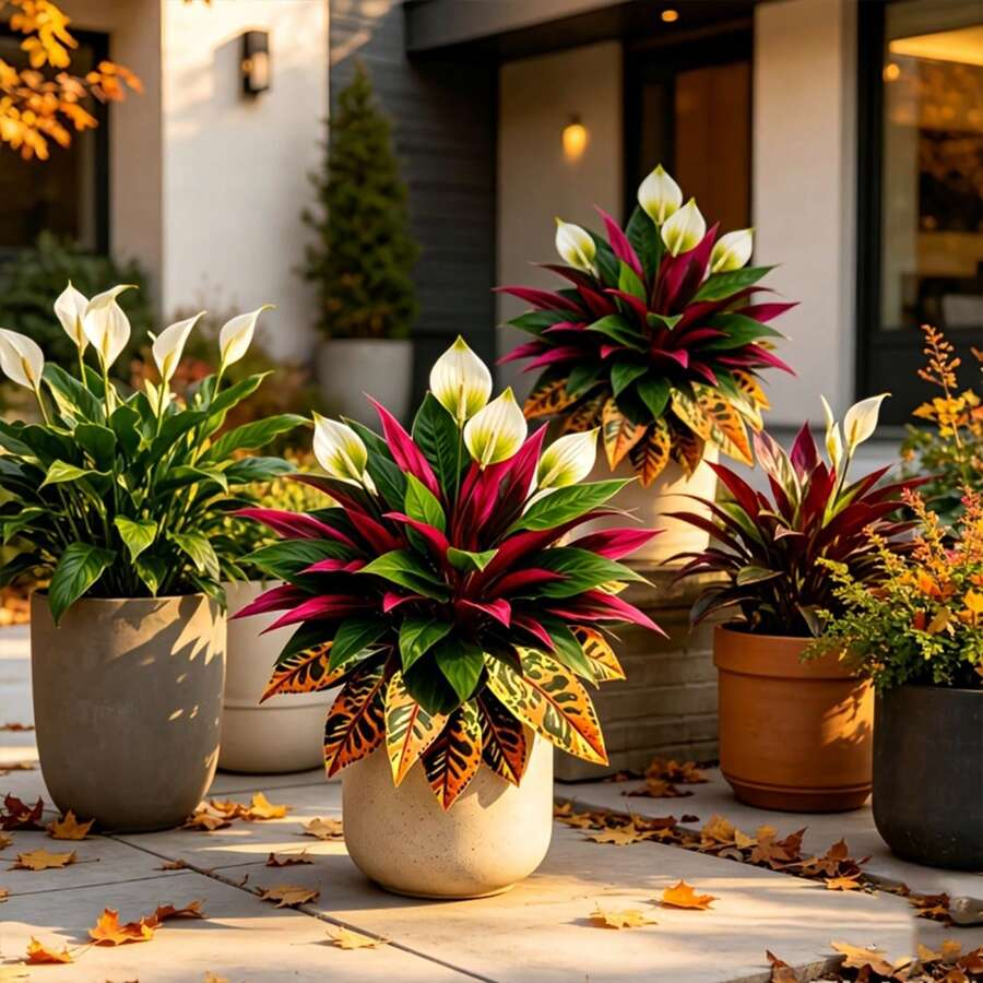🍁Autumn Sale 45% OFF🍂Autumn Red & White Contrast Artificial Plants, Realistic Faux Autumn Greenery, Decorative Artificial Shrub