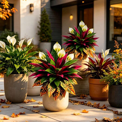 🍁Autumn Sale 45% OFF🍂Autumn Red & White Contrast Artificial Plants, Realistic Faux Autumn Greenery, Decorative Artificial Shrub