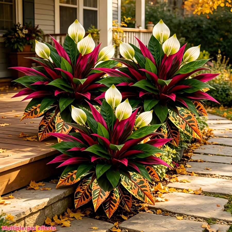 🍁Autumn Sale 45% OFF🍂Autumn Red & White Contrast Artificial Plants, Realistic Faux Autumn Greenery, Decorative Artificial Shrub