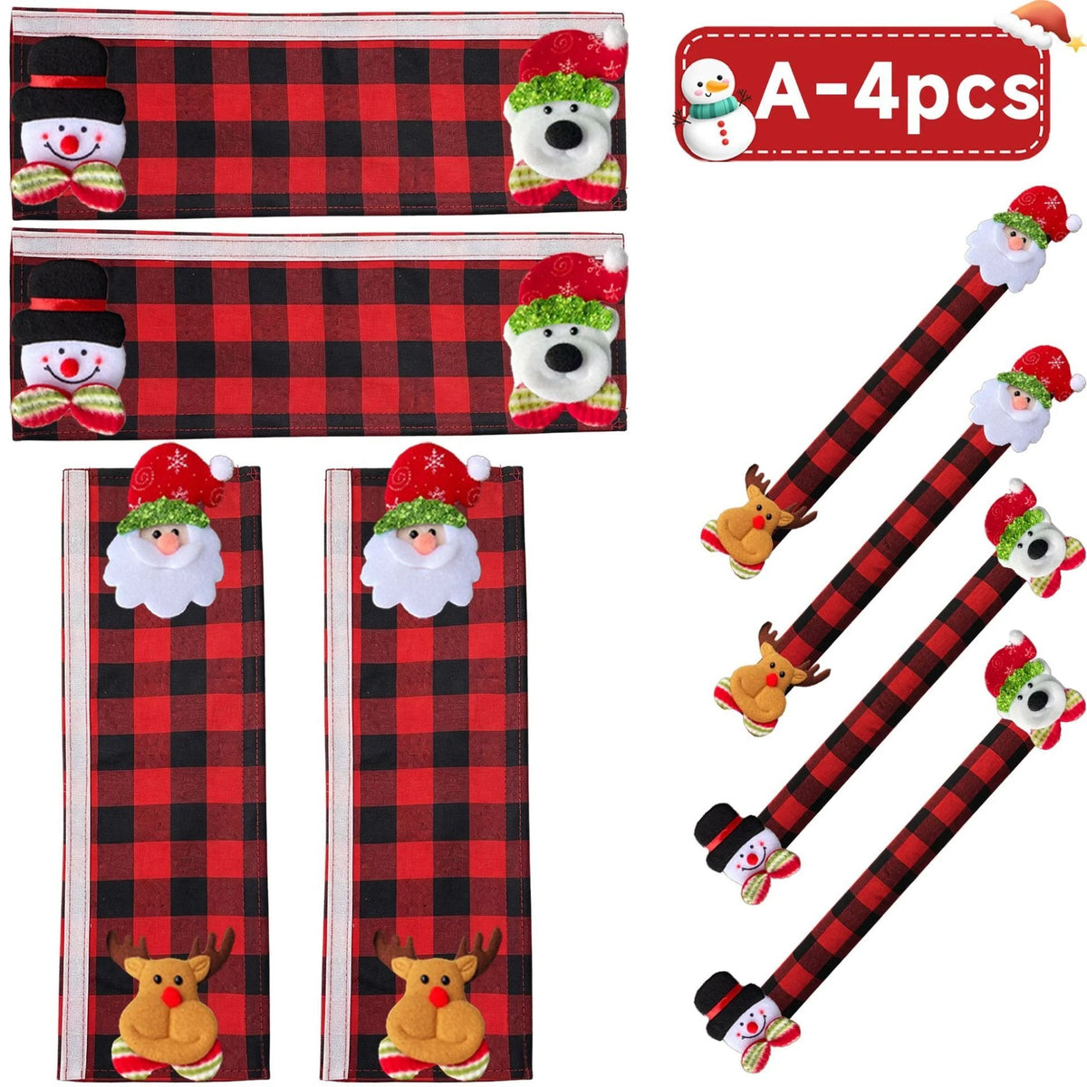 🎅🎄4PCS Plush Christmas Handle Covers – 40 cm Textured Linen Wraps with Snug Fastening for Fridges, Ovens, Dishwashers & Microwaves 🎁