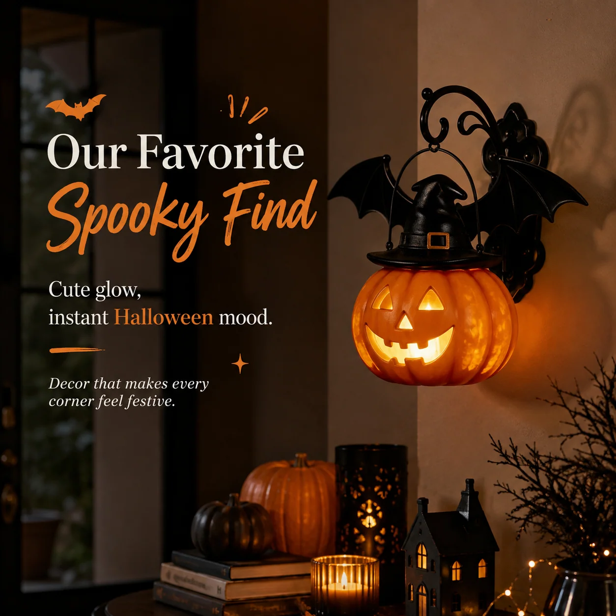 Bat Hat Pumpkin Wall Lamp