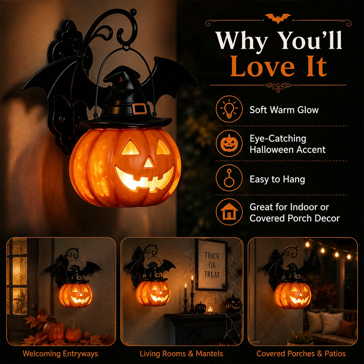 Bat Hat Pumpkin Wall Lamp