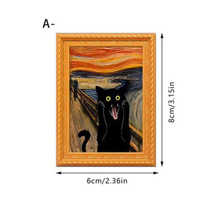 Funny Cat Fridge Magnet - Vintage Art Frame