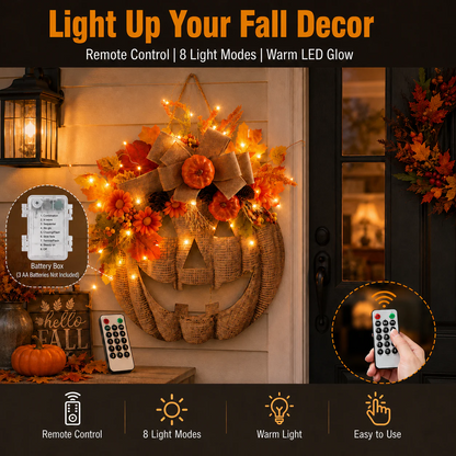 🎃Lighted Burlap Pumpkin Wreath