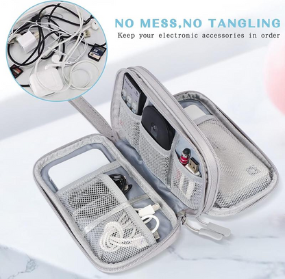 Cable Organizer Bag,Double Layer TravelPouch For Chargers,Cords & Tech Accessories