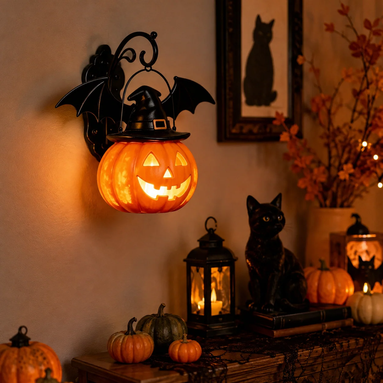 Bat Hat Pumpkin Wall Lamp