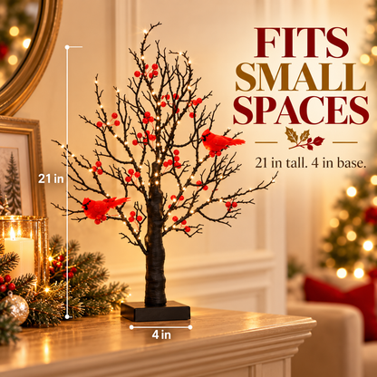 🎄 LED Cardinal Christmas Tree with Warm Lights & Red Berries