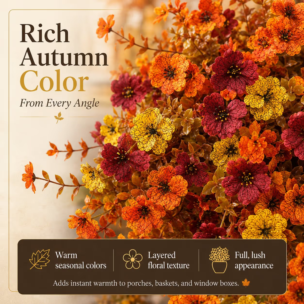 Fall Artificial Flower Halloween, UV Resistant Colorful Fake Flower