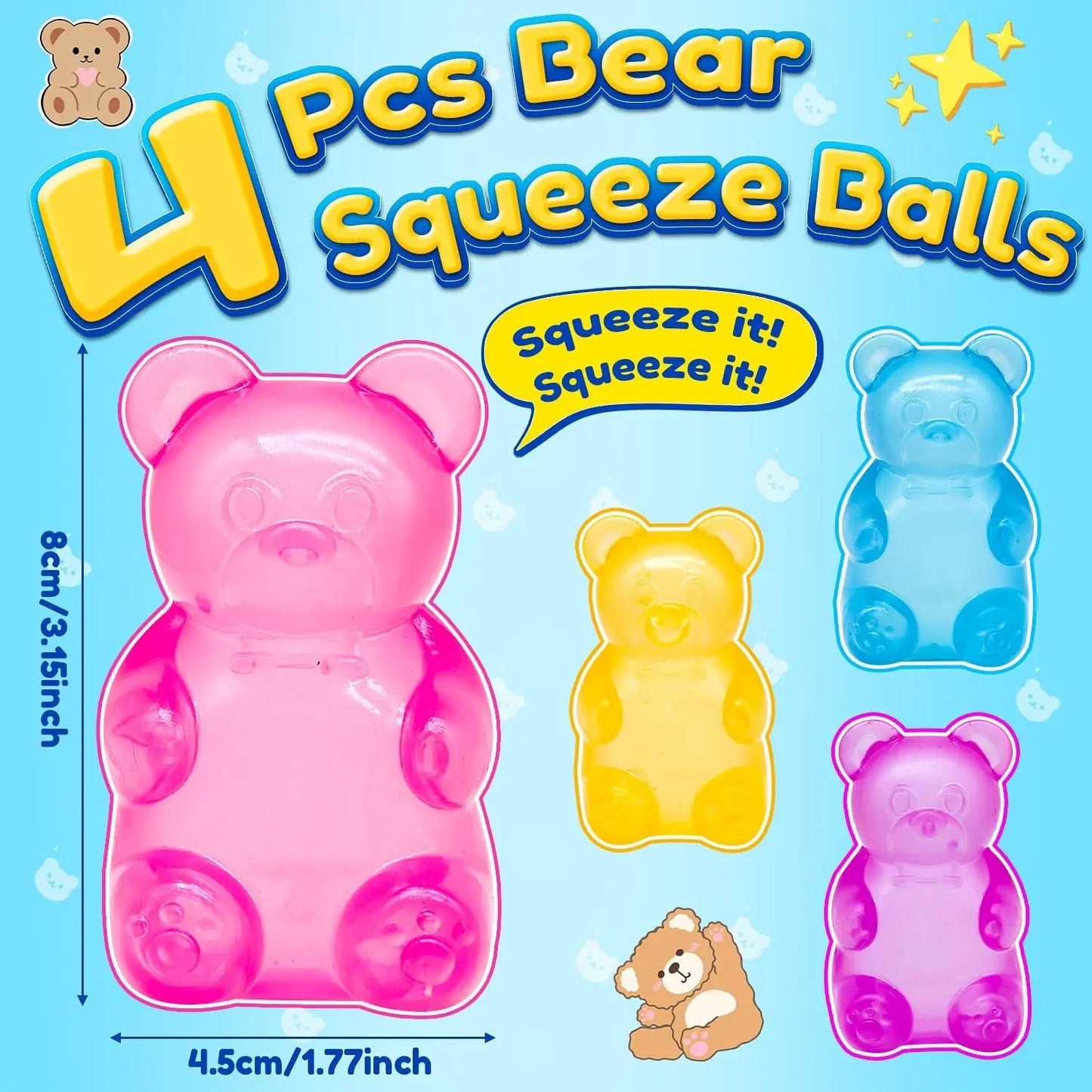1/4 Counts Gummy Bear - Sensory Fidget Toywith Jelly-Like Filling, Squeeze Toys, StressToys, Stress Relief Toys, Fidget Toy, BirthdayGifts, Gift Bag Stuffing