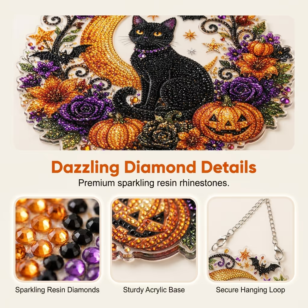 Halloween Black Cat Moon Diamond Art Hanging Ornament Kit