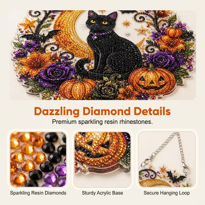 Halloween Black Cat Moon Diamond Art Hanging Ornament Kit
