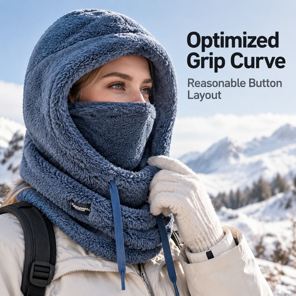 2026 Women's Fleece Hooded Winter Cycling Mask and Hat for Cold Weather