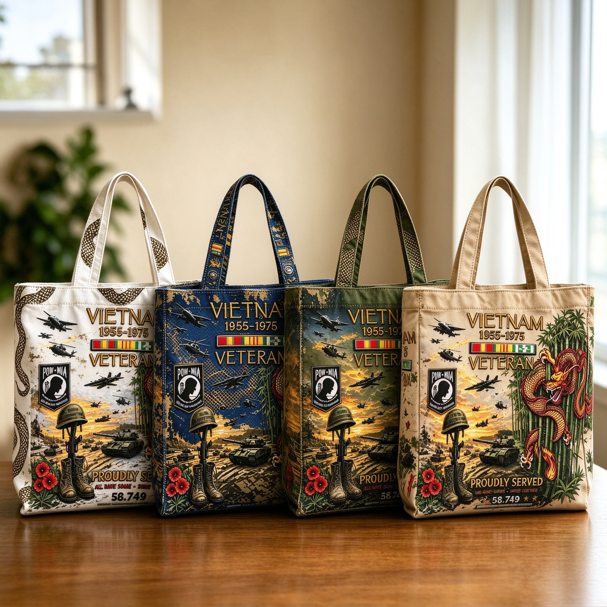 🌹🪖Vietnam Veteran Canvas Tote Bag – Embroidered Tribute Gift