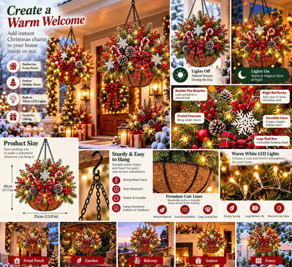 🎄 Last Day 50% OFF 🏆 Pre-Lit Christmas Hanging Basket | Pre-lit, weather-resistant, and zero maintenance