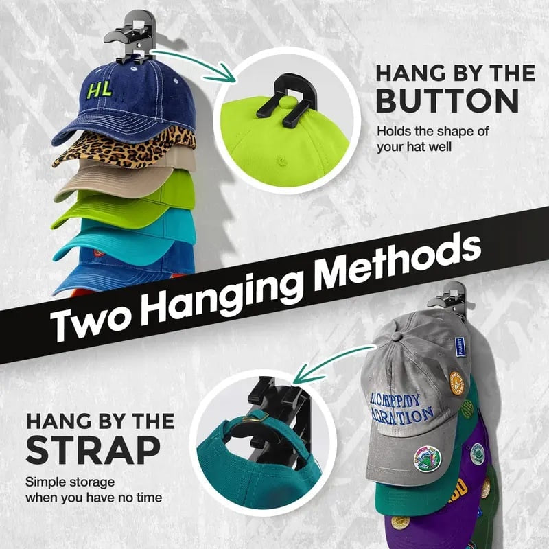 Hat Rack For Wall - Baseball Cap Organizer Holds Up To 20 Hats