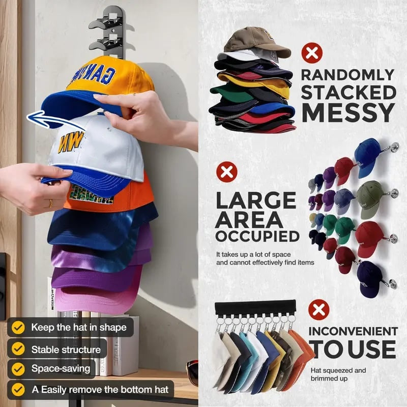 Hat Rack For Wall - Baseball Cap Organizer Holds Up To 20 Hats