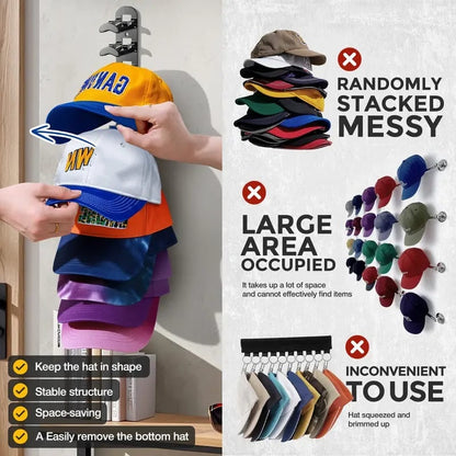 Hat Rack For Wall - Baseball Cap Organizer Holds Up To 20 Hats