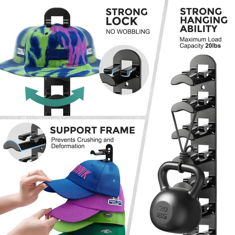 Hat Rack For Wall - Baseball Cap Organizer Holds Up To 20 Hats