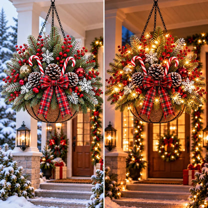 🎄 Last Day 50% OFF 🏆 Pre-Lit Christmas Hanging Basket | Pre-lit, weather-resistant, and zero maintenance