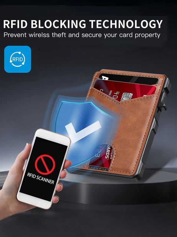 Premium Aluminum RFID Blocking Minimalist Wallet For Men — Pop-Up Card Access, Money Clip & ID Window