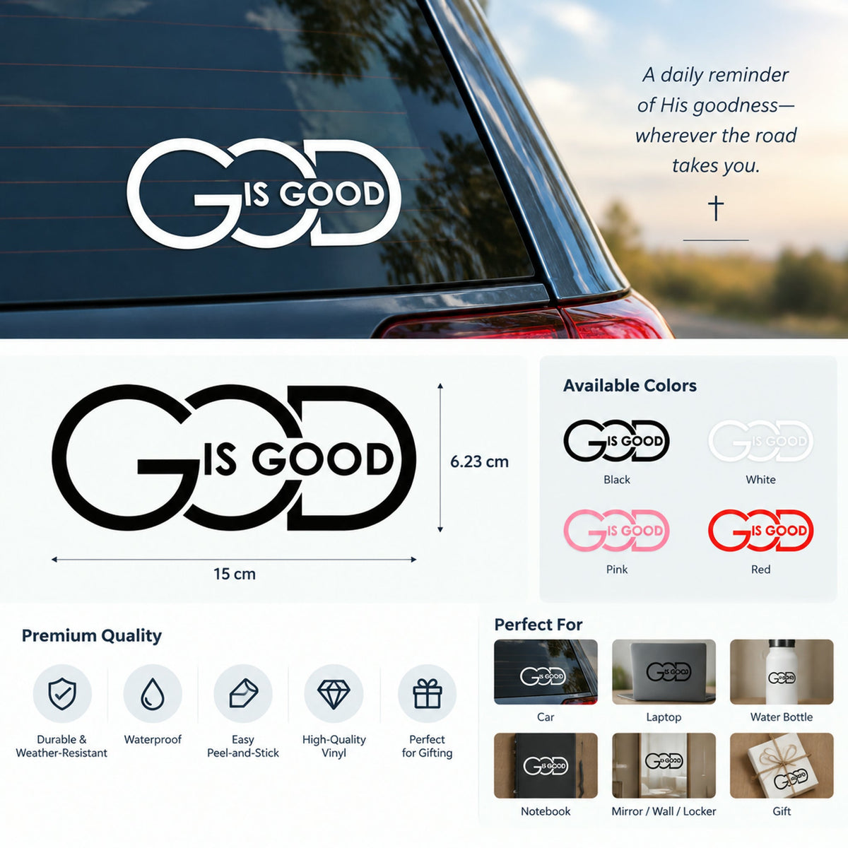🙏 'God Is Good' Christian Car Decal Sticker | Premium Religious Décor