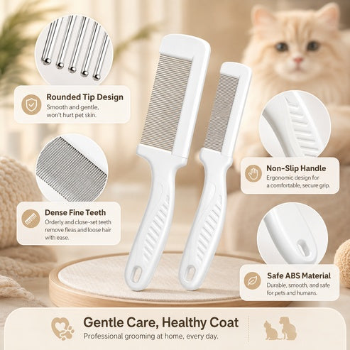 2 Pack Pet Grooming Comb Set For Small Dogs And Cats Flea And Lice Remova