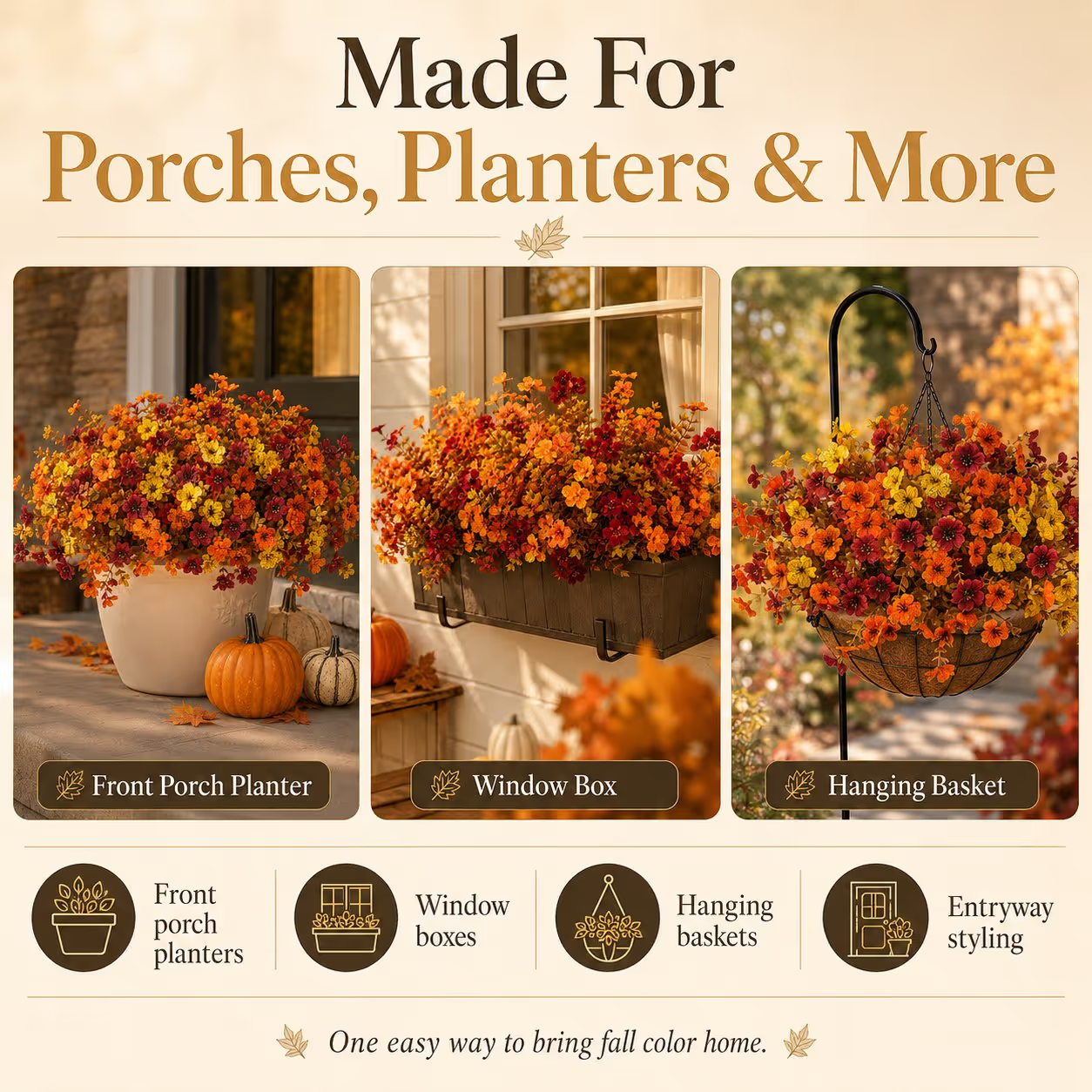 Fall Artificial Flower Halloween, UV Resistant Colorful Fake Flower