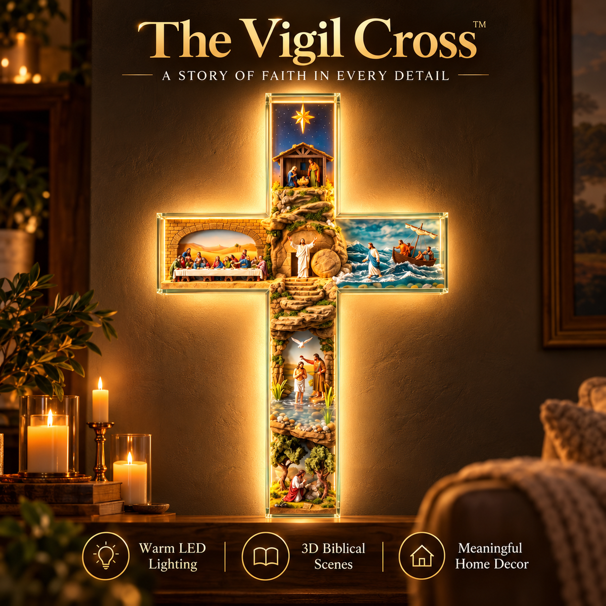 ✝️🎁The Vigil Cross™ – Illuminated Biblical Story Wall Cross