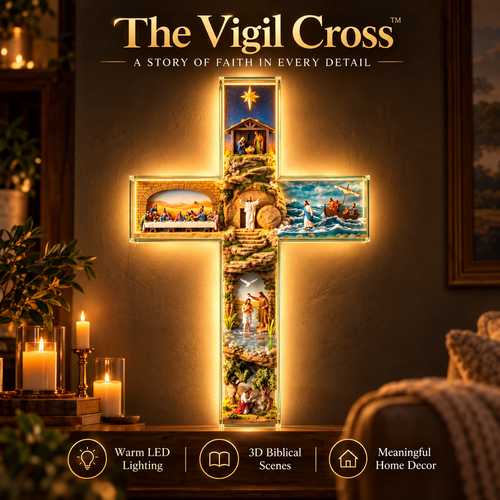 ✝️🎁The Vigil Cross™ – Illuminated Biblical Story Wall Cross