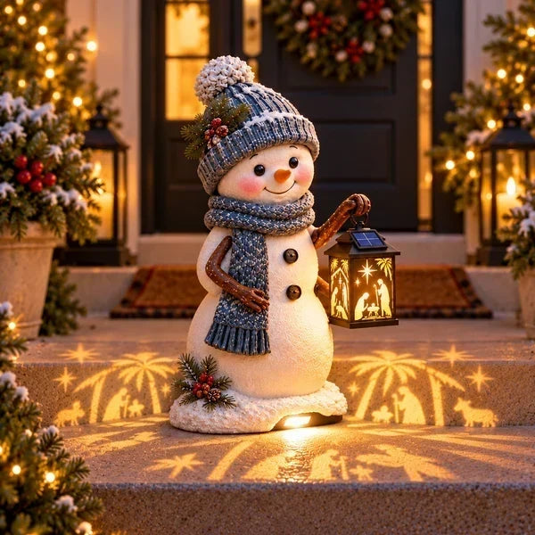 ⛄ Last Day 49% Snowman Nativity Glow™ – Solar Christmas Step Light with Holy Family Projection
