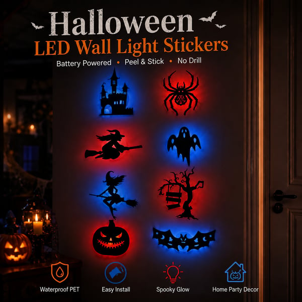 Halloween LED Silhouette Wall Light Sticker, Battery Powered Peel And Stick Decorative Light
