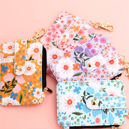 Floral Leather Small Wallet With Keychain And Bracelet