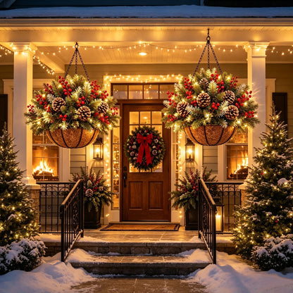 🎄 50% OFF Christmas Hanging Baskets ✨ Festive Lights, Instant Holiday Charm!