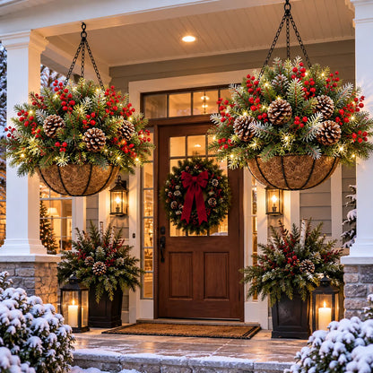 🎄 Last Day 50% OFF 🏆 Pre-Lit Christmas Hanging Basket | Pre-lit, weather-resistant, and zero maintenance