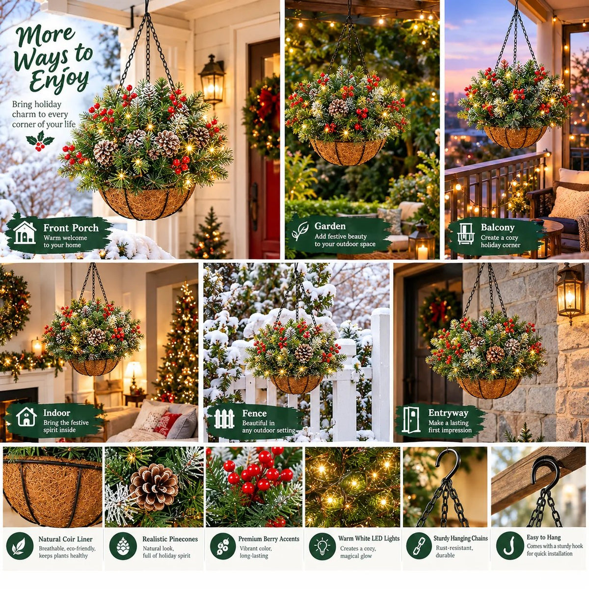 🎄 50% OFF Christmas Hanging Baskets ✨ Festive Lights, Instant Holiday Charm!