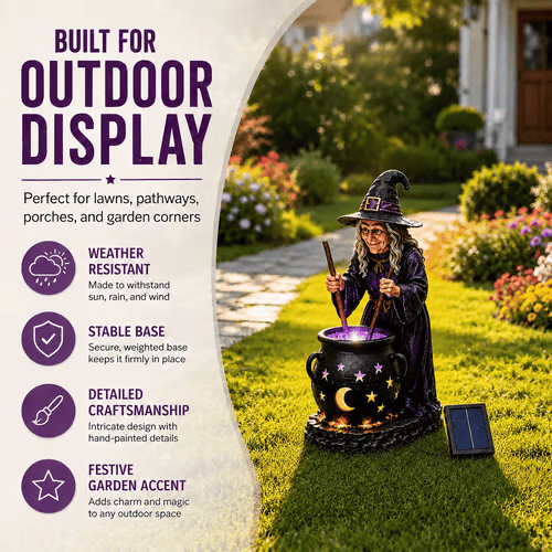 Halloween Witch Glowing Cauldron Solar Light