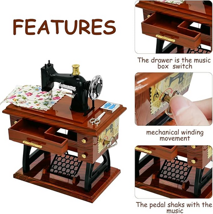 Wooden Mini Sewing Machine Music Box