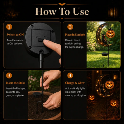 Get Ready For Spooky Season | Solar Black Cat Moon Pumpkin Outdoor Stake Light