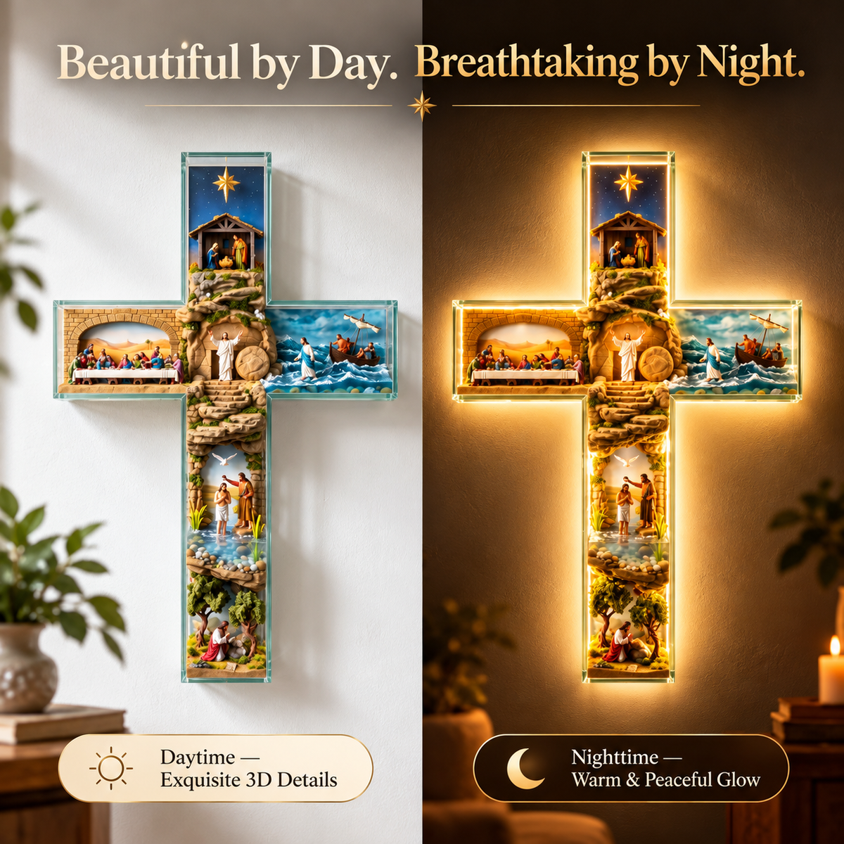 ✝️🎁The Vigil Cross™ – Illuminated Biblical Story Wall Cross